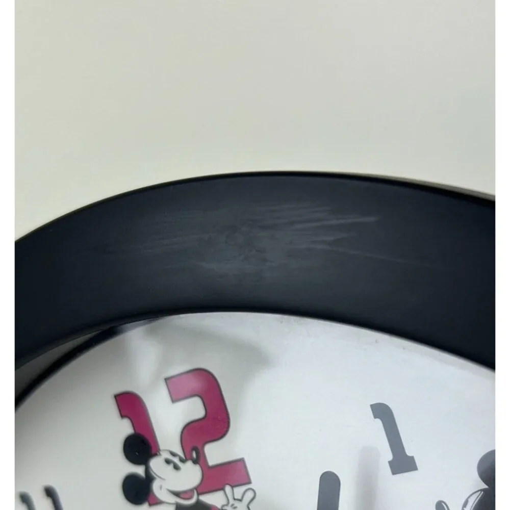 Disney It's Mickey Mouse Time Wall Clock Round Circular Black Red White Tested